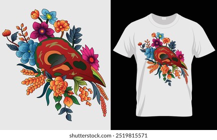 Birds skull t shirt design and templates