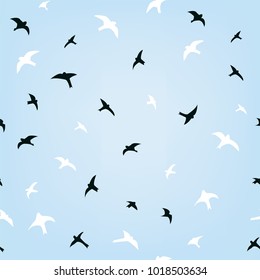 Birds in the sky flying seamless pattern, vector graphic illustration