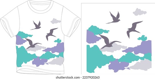 birds in sky flying
t shirt graphic design vector illustration 
