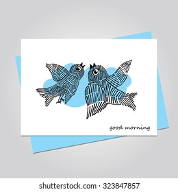 birds in the sky, manual graphics, postcard