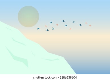 Birds with sky at sunset