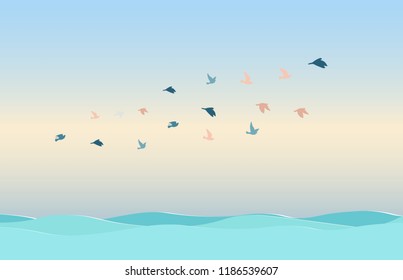 Birds with sky at sunset