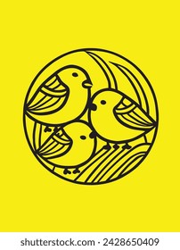 Birds sleeping in a circle  in a cute style