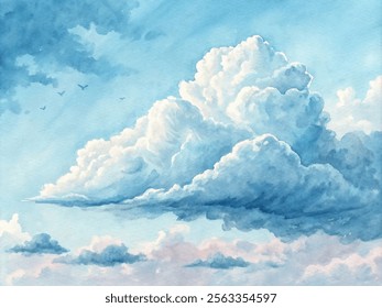 ** Birds soar beneath a stunning cloud formation, enhancing the tranquil sky.  
**