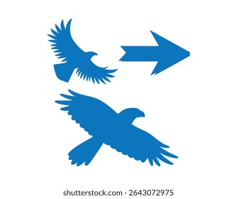 Birds Soaring, Directional Arrow, Silhouette illustration of two birds in flight against a plain white background, bird, birds, eagle, falcon, hawk, flying, flight, soaring, direction, arrow, directio