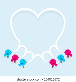 Birds with speech bubble heart. Vector illustration.