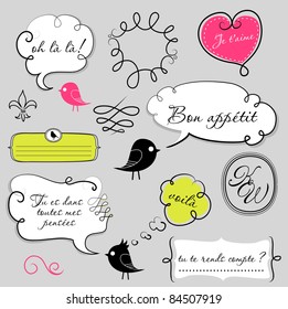 Birds and speech bubbles set