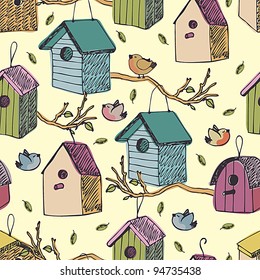 Birds and starling houses background