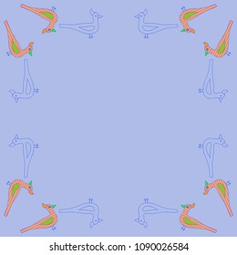Birds  stylized pattern ,scribbles, zigzags, spots.  Hand drawn.