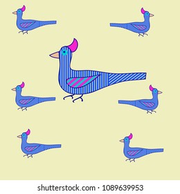 Birds  stylized pattern ,stripes, spots.  Hand drawn. 