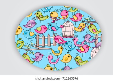 Birds summer or spring concept. 3d cartoon doodles background design. Hand drawn colorful vector illustration.