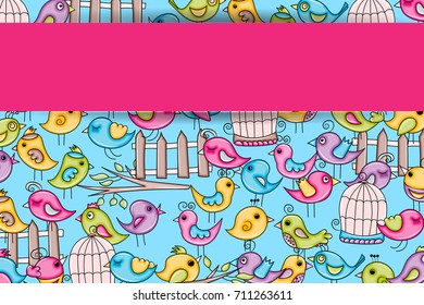 Birds summer or spring concept. 3d cartoon doodles background design. Hand drawn colorful vector illustration.