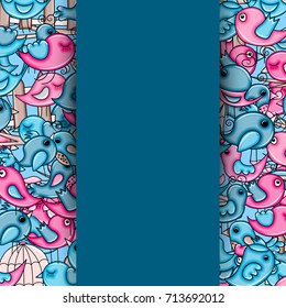 Birds summer or spring concept. 3d cartoon doodle background design. Hand drawn colorful vector illustration.