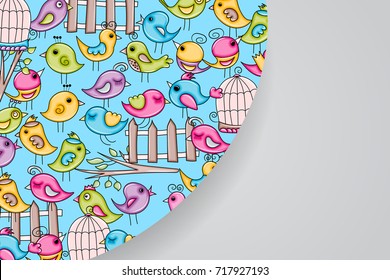 Birds summer or spring concept. ?artoon doodle background design. Hand drawn colorful vector illustration.