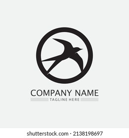 Birds and swallow dove logo design and vector animal wings and flying bird