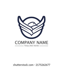Birds and swallow dove logo design and vector animal wings and flying bird