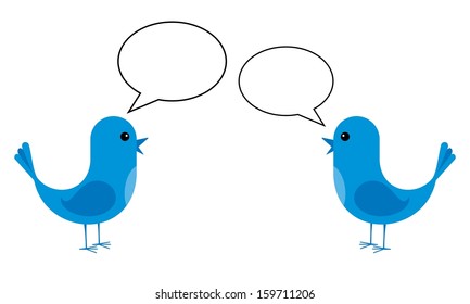 birds talking, two little blue birds with speech bubbles 