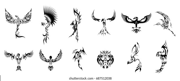 birds tattoos collection set