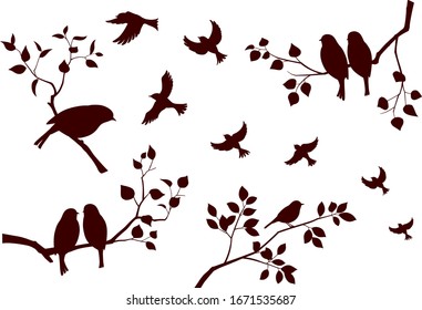 Birds and tree branch set