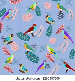 
birds with tropical leaves a beautiful fashionable background