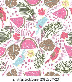 birds tropical leaves texture pattern