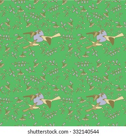 Birds and twigs seamless pattern