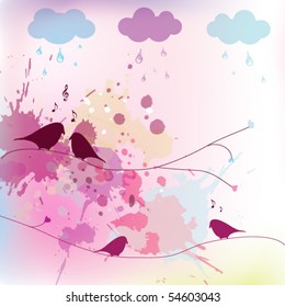 Birds under clouds illustration