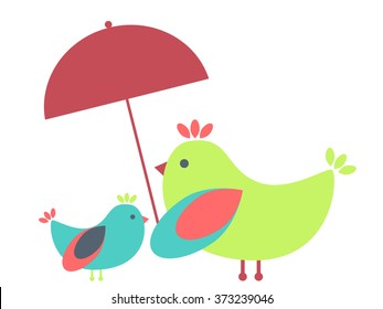 Birds under umbrella