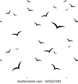 Birds.  Vector black and white seamless pattern.