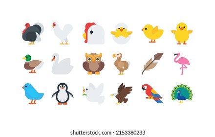 Birds vector emoji set. Bird icon collection