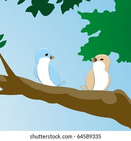 Birds warm conversation. Vector illustration.