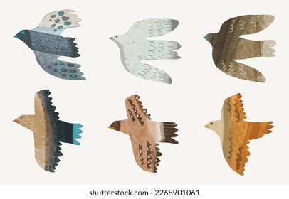 Aves, pintura acuarela. ilustración vectorial de la recogida de animales. aislado. arte de concepto de libertad.