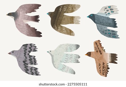 Birds, watercolor painting. vector illustration of animal collection. isolated. freedom concept artwork.