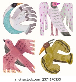 Birds, watercolor painting. vector illustration of animal collection. isolated cartoon.