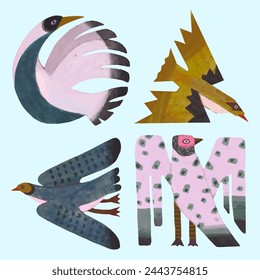 Birds, watercolor painting. vector illustration of animal collection. isolated. freedom concept artwork.