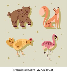 birds and wild animals characters