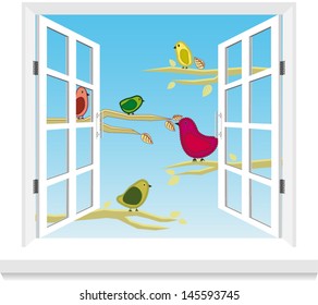 Birds in the window vector