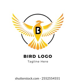 birds wings on circle logo illustration vector