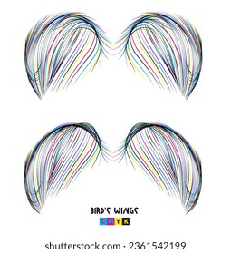 bird's wings set cmyk line art vector design on white background, hairband set ribbons angel wings butterfly tattoo design wig ribbon bow trandy design winged watercolor ribbon