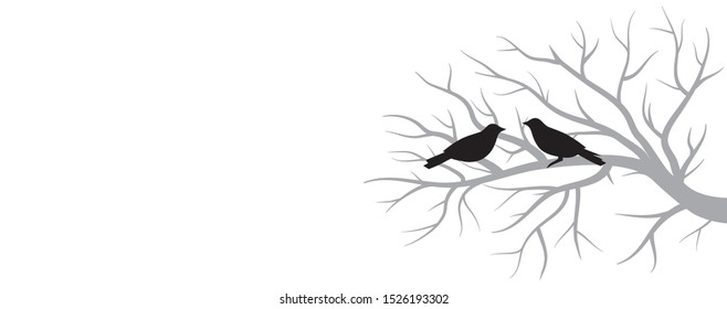 birds and winter tree branch, vector
