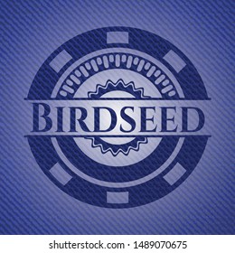 Birdseed emblem with jean texture. Vector Illustration. Detailed.