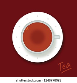 bird's-eye cup and tea, top view cup and tea concept vector