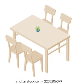 It is a bird's-eye view illustration looking down on the dining table set from above.