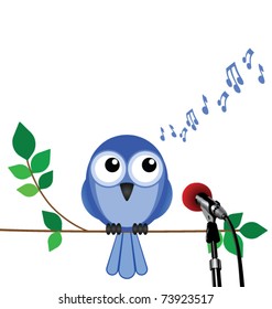 Birdsong with bird singing into a microphone with copy space
