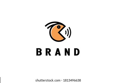 Birdsong, Talking Bird Logo. Linear bird head with sound design concept, simple minimalist and unique logo design.