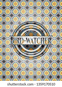 Bird-watcher arabesque emblem background. arabic decoration.
