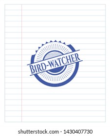 Bird-watcher drawn with pen strokes. Blue ink. Vector Illustration. Detailed.
