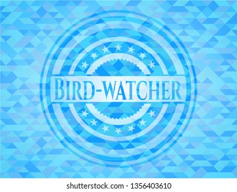 Bird-watcher sky blue emblem with triangle mosaic background