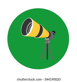 Birdwatching travel scope icon isolated on green background.