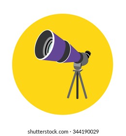 Birdwatching travel scope icon isolated on yellow background.